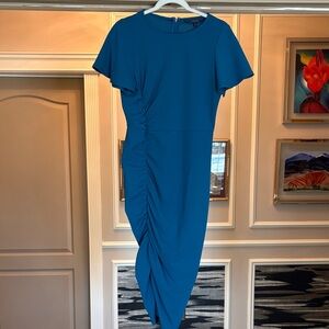 Elegant Teal Blue Ruched Dress